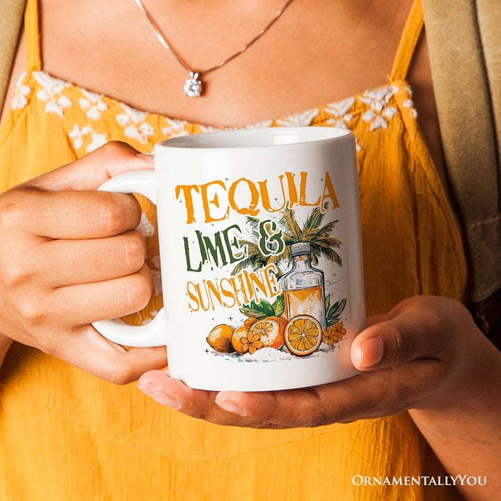 Tequila Lime & Sunshine Personalized Mug, Tropical Summer Gift with Custom Name Personalized Ceramic Mug OrnamentallyYou 12oz Mug Non-Custom