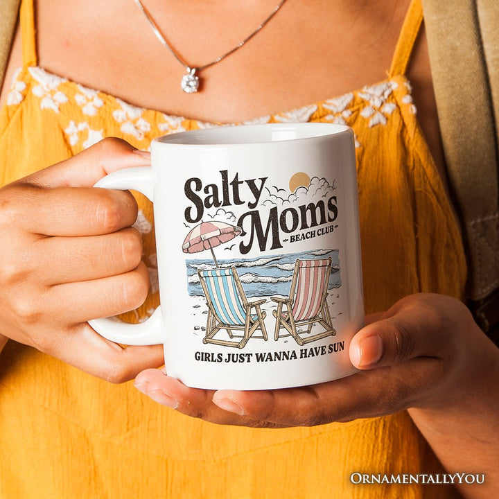 Salty Moms Beach Club Personalized Mug, Retro Summer Gift with Custom Name Personalized Ceramic Mug OrnamentallyYou White Non-Custom