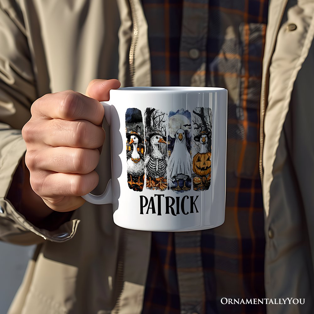 Halloween Goose in Costume Personalized Mug, Spooky Fall Geese Gift with Custom Name Personalized Ceramic Mug OrnamentallyYou