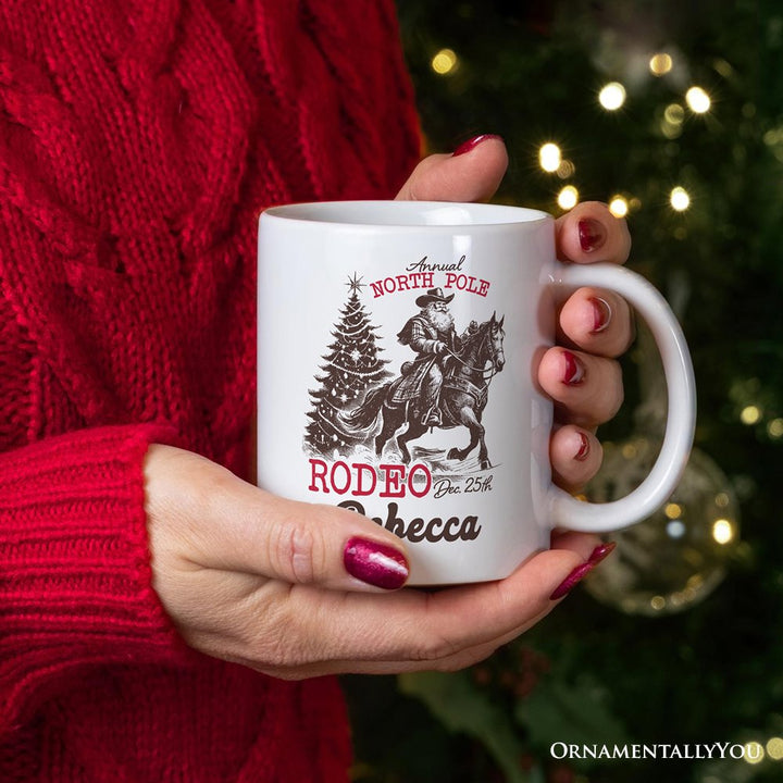 Annual North Pole Rodeo Personalized Mug, Funny Cowboy Santa Christmas Gift with Custom Name Personalized Ceramic Mug OrnamentallyYou