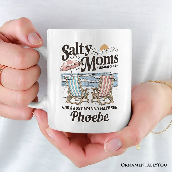 Salty Moms Beach Club Personalized Mug, Retro Summer Gift with Custom Name Personalized Ceramic Mug OrnamentallyYou