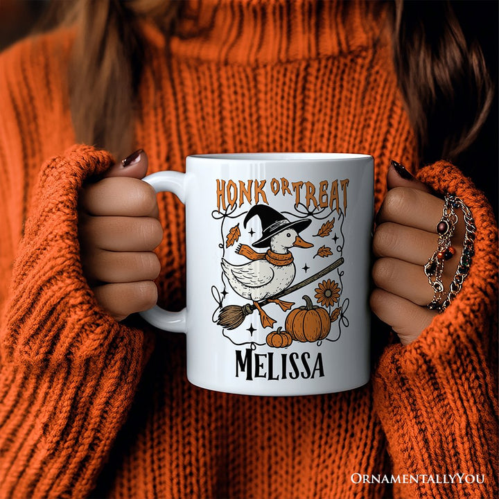 Honk or Treat Goose Personalized Mug, Hilarious Halloween Gift with Custom Name Personalized Ceramic Mug OrnamentallyYou