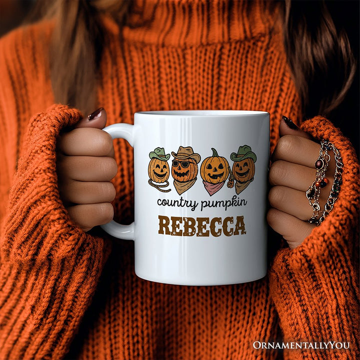Country Pumpkin Rustic Personalized Mug, Cute Autumn Season Gift with Custom Name Personalized Ceramic Mug OrnamentallyYou