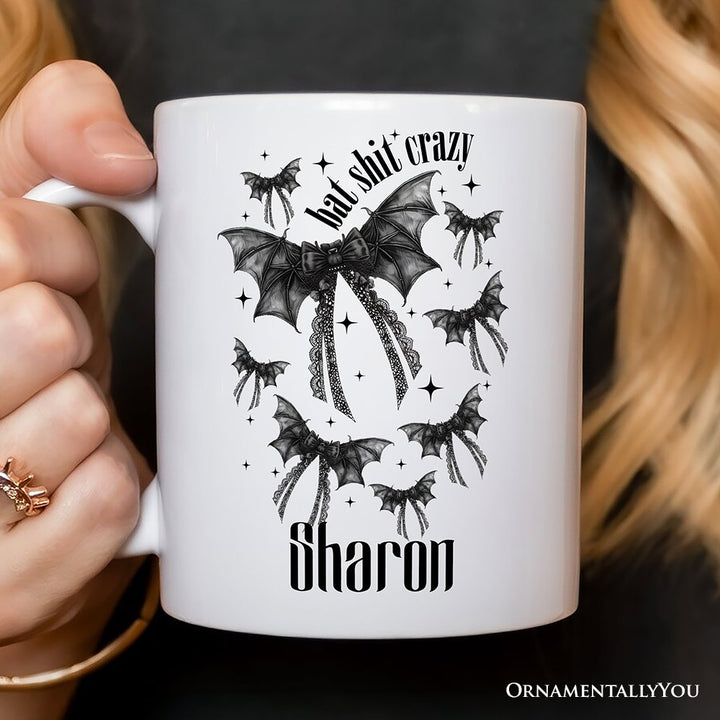 Bat Shit Crazy Coquette Bats Personalized Mug, Funny Halloween Gift with Custom Name Personalized Ceramic Mug OrnamentallyYou