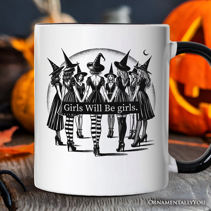 Girls Will Be Girls Personalized Mug, Witchy Halloween Gift with Custom Name for Empowered Women Personalized Ceramic Mug OrnamentallyYou