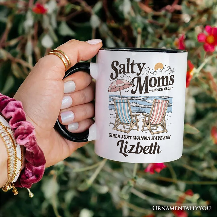 Salty Moms Beach Club Personalized Mug, Retro Summer Gift with Custom Name Personalized Ceramic Mug OrnamentallyYou