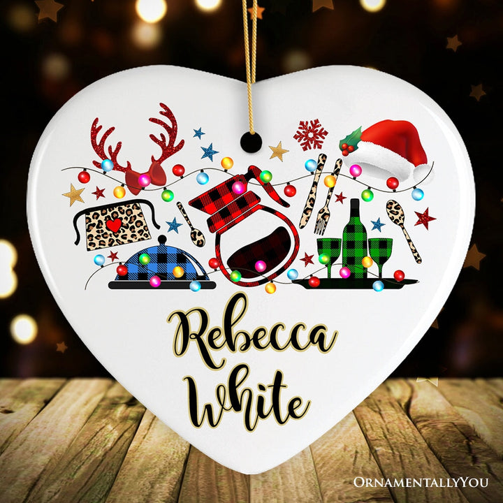 Personalized Waitress Buffalo Plaid Leopard Merry Christmas Ornament Gift Ceramic Ornament OrnamentallyYou Heart