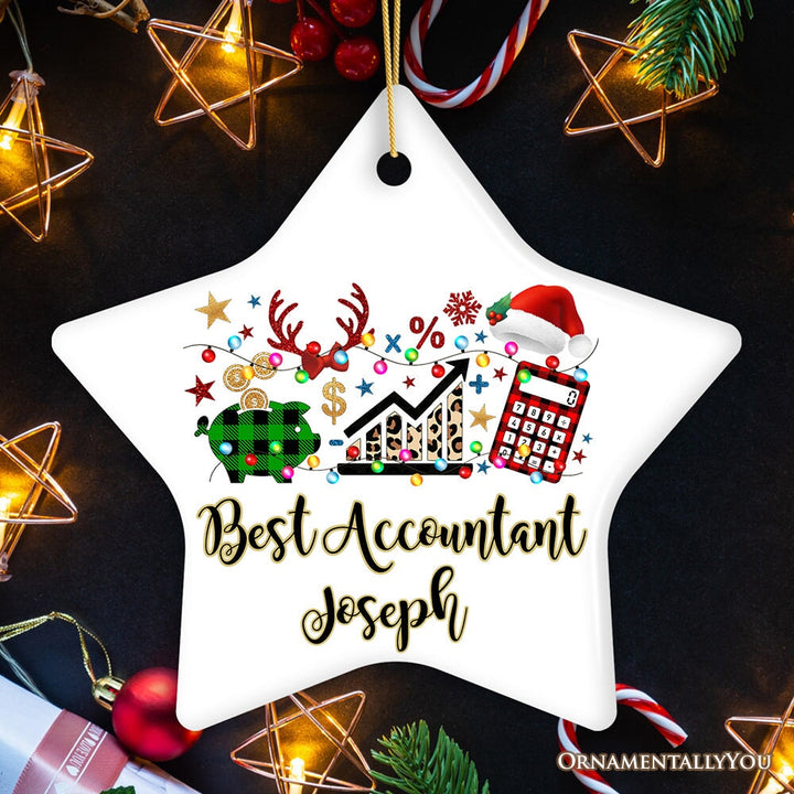 Personalized Finance Professional Buffalo Plaid Christmas Ornament, Custom Accountant and Financial Advisor Gift Ceramic Ornament OrnamentallyYou Star