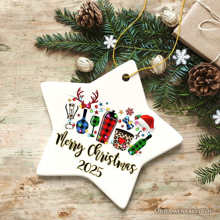 Personalized Bartender Buffalo Plaid Leopard Merry Christmas Ornament Gift Ceramic Ornament OrnamentallyYou