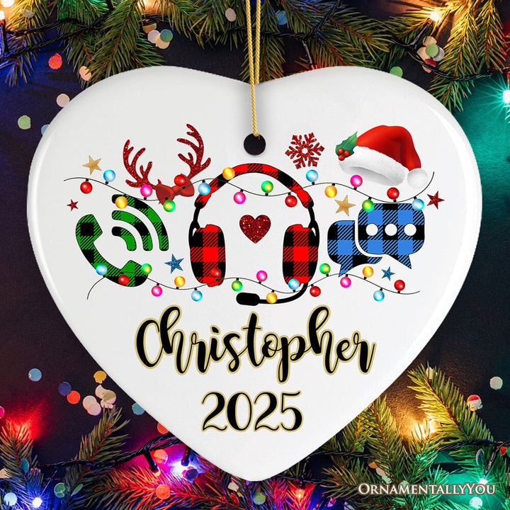 Personalized Customer Service Representative Buffalo Plaid Leopard Merry Christmas Ornament Gift Ceramic Ornament OrnamentallyYou Heart