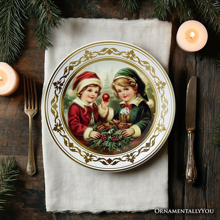 (Pre-Order) Victorian Elegance Set of 4 Plates with Real Gold Trim, Holiday Christmas Red and Green Tableware Collection for Salad, Dessert, Appetizer, and Side Plates Plate Sets OrnamentallyYou