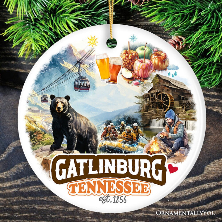 Classic Gatlinburg Tennessee Ceramic Ornament, Vintage Souvenir and Pigeon Forge Christmas Decor Gift Ceramic Ornament OrnamentallyYou Circle