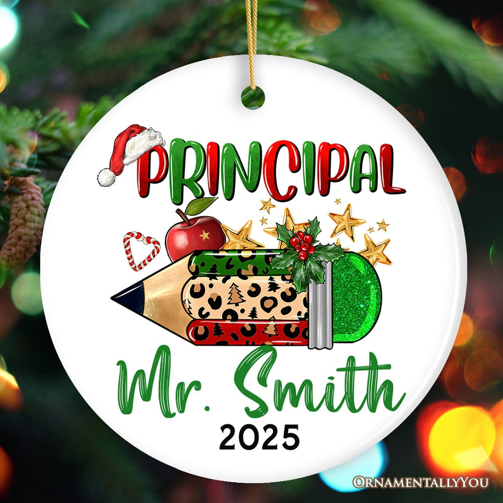 Holiday Pencil Art Personalized School Principal Christmas Ornament Ceramic Ornament OrnamentallyYou Circle