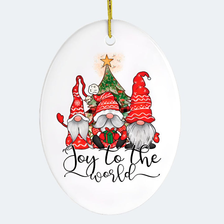 Joy to the World Christmas Ornament with Gnomes Ceramic Ornament OrnamentallyYou
