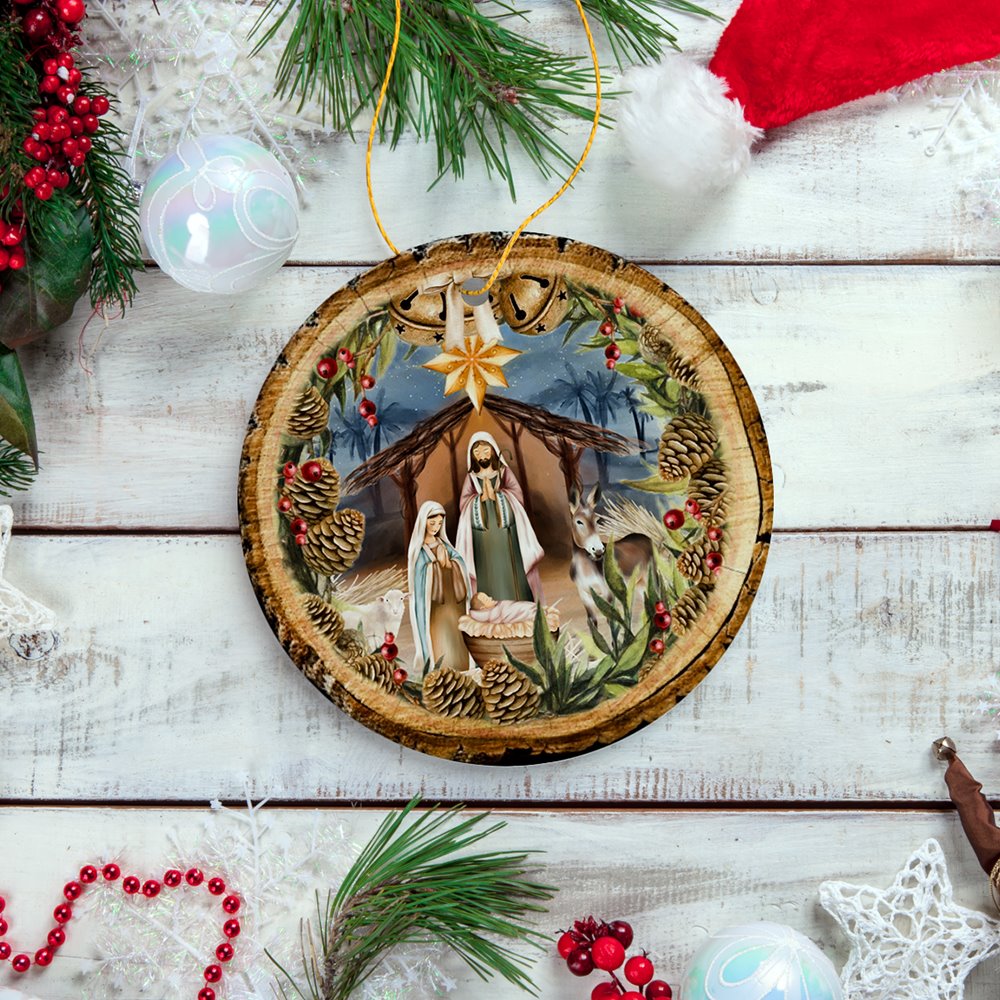 Rustic Nativity Birth of Christ Scene Ornament, Christianity and Son of God Ceramic Ornament OrnamentallyYou