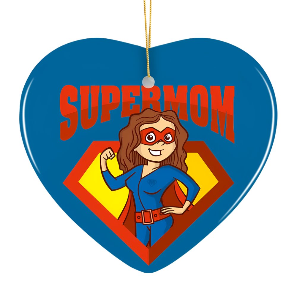 Supermom Christmas Ornament, Superhero Themed Gift for Mom Ceramic Ornament OrnamentallyYou