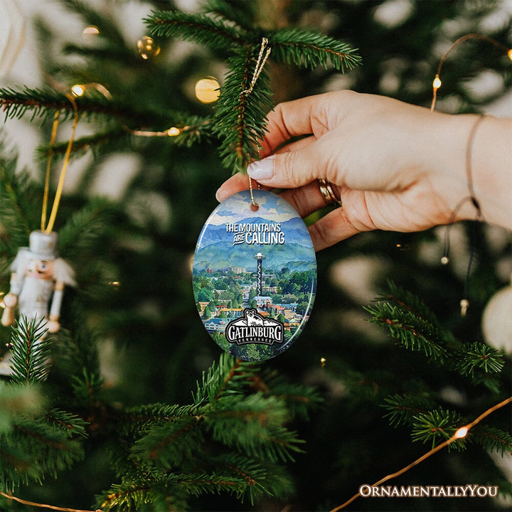 Classic Gatlinburg Tennessee Ceramic Ornament, Vintage Souvenir and Pigeon Forge Christmas Decor Gift Ceramic Ornament OrnamentallyYou