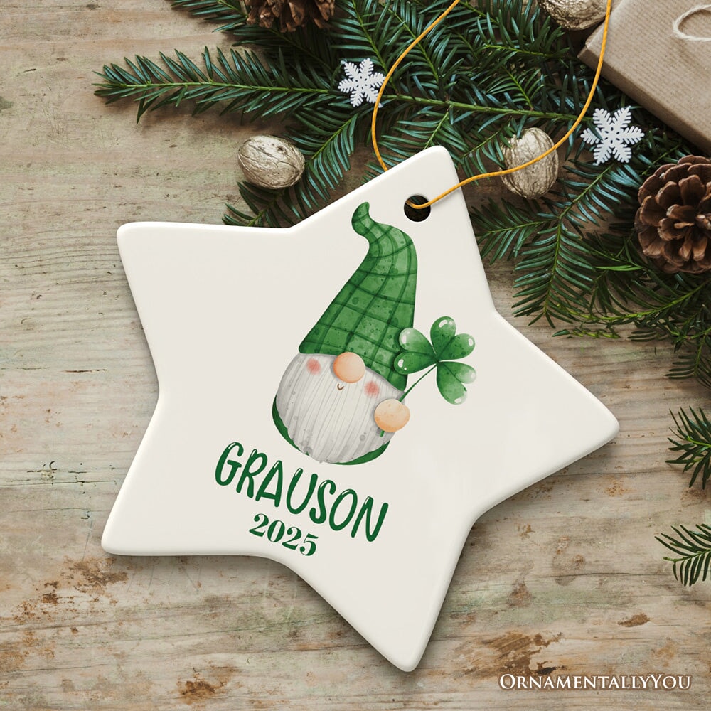 St Patrick’s Day Custom Gnome Tree Ornament, Name for St Pattys Ceramic Ornament OrnamentallyYou Star
