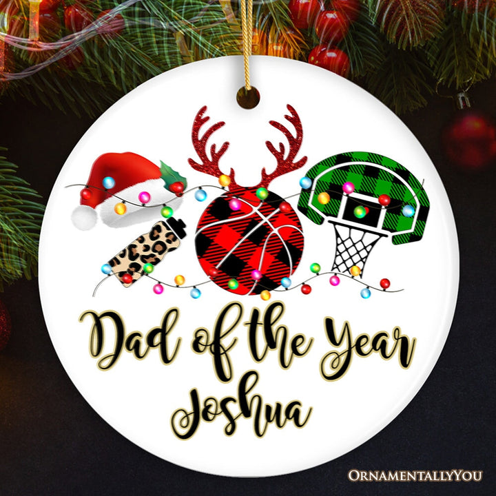 Personalized Basketball Buffalo Plaid Leopard Merry Christmas Ornament, Team and Coaches Gift Ceramic Ornament OrnamentallyYou Circle