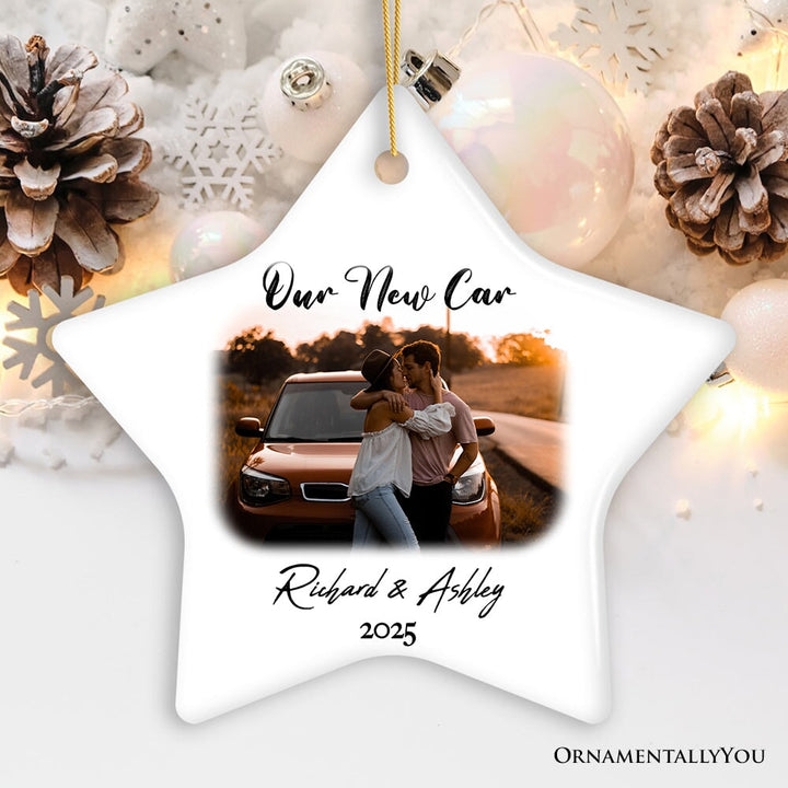 Personalized First Car Photo Ornament, New Driver Picture Custom Christmas Family Gift Ceramic Ornament OrnamentallyYou Star