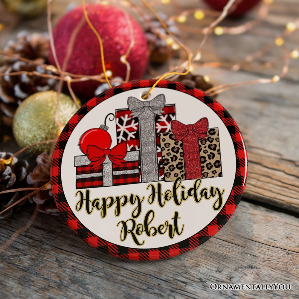 Buffalo Plaid Personalized Name Christmas Ornament, Family Gift Ceramic Ornament OrnamentallyYou