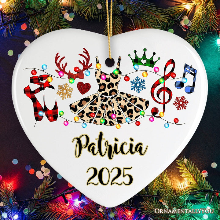 Personalized Ballet Buffalo Plaid Leopard Merry Christmas Ornament, Dance Teacher Gift Ceramic Ornament OrnamentallyYou Heart