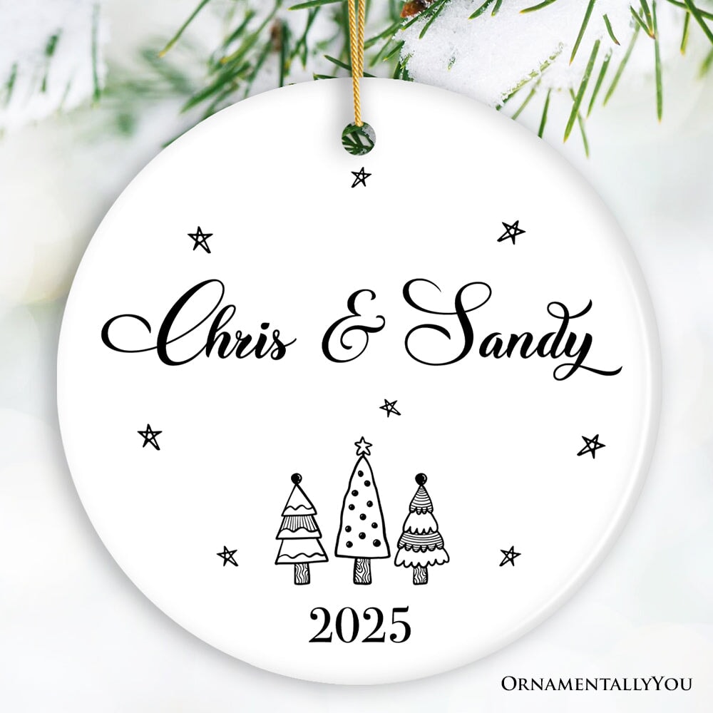 Minimalist Couple Personalized Simple Christmas Ornament with Custom Name Ceramic Ornament OrnamentallyYou Circle