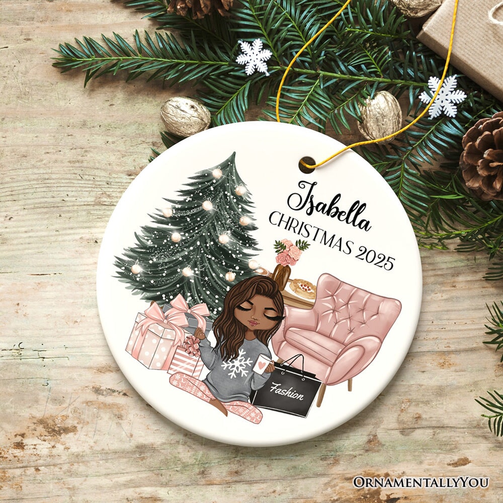 Glamorous Girl Personalized Christmas Ornament, Fashionista Teenager Shopping Addict Holiday Gift Ceramic Ornament OrnamentallyYou