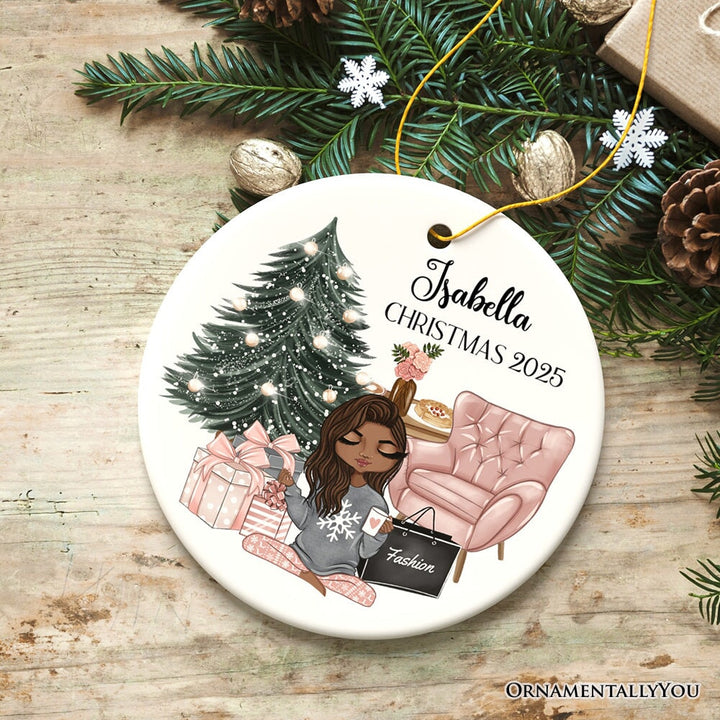Glamorous Girl Personalized Christmas Ornament, Fashionista Teenager Shopping Addict Holiday Gift Ceramic Ornament OrnamentallyYou