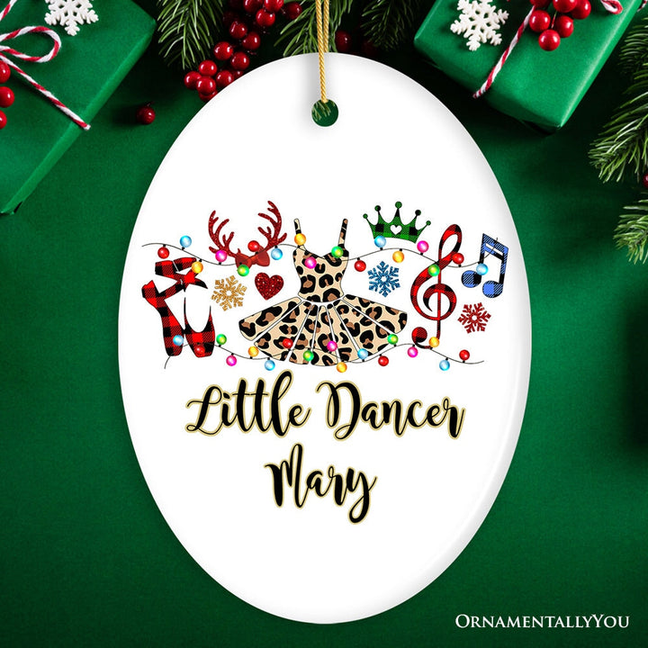 Personalized Ballet Buffalo Plaid Leopard Merry Christmas Ornament, Dance Teacher Gift Ceramic Ornament OrnamentallyYou Oval
