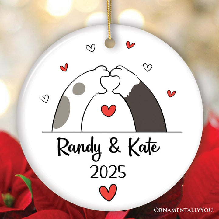 Valentine Cat Paw Heart Personalized Ornament, Cat Lover Custom Name Gift Ceramic Ornament OrnamentallyYou Circle
