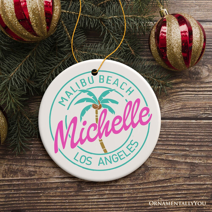 Fabulous and Vibrant Chic Girl Personalized Ornament, Fashionable Beach Adventure Custom Gift Ceramic Ornament OrnamentallyYou Circle