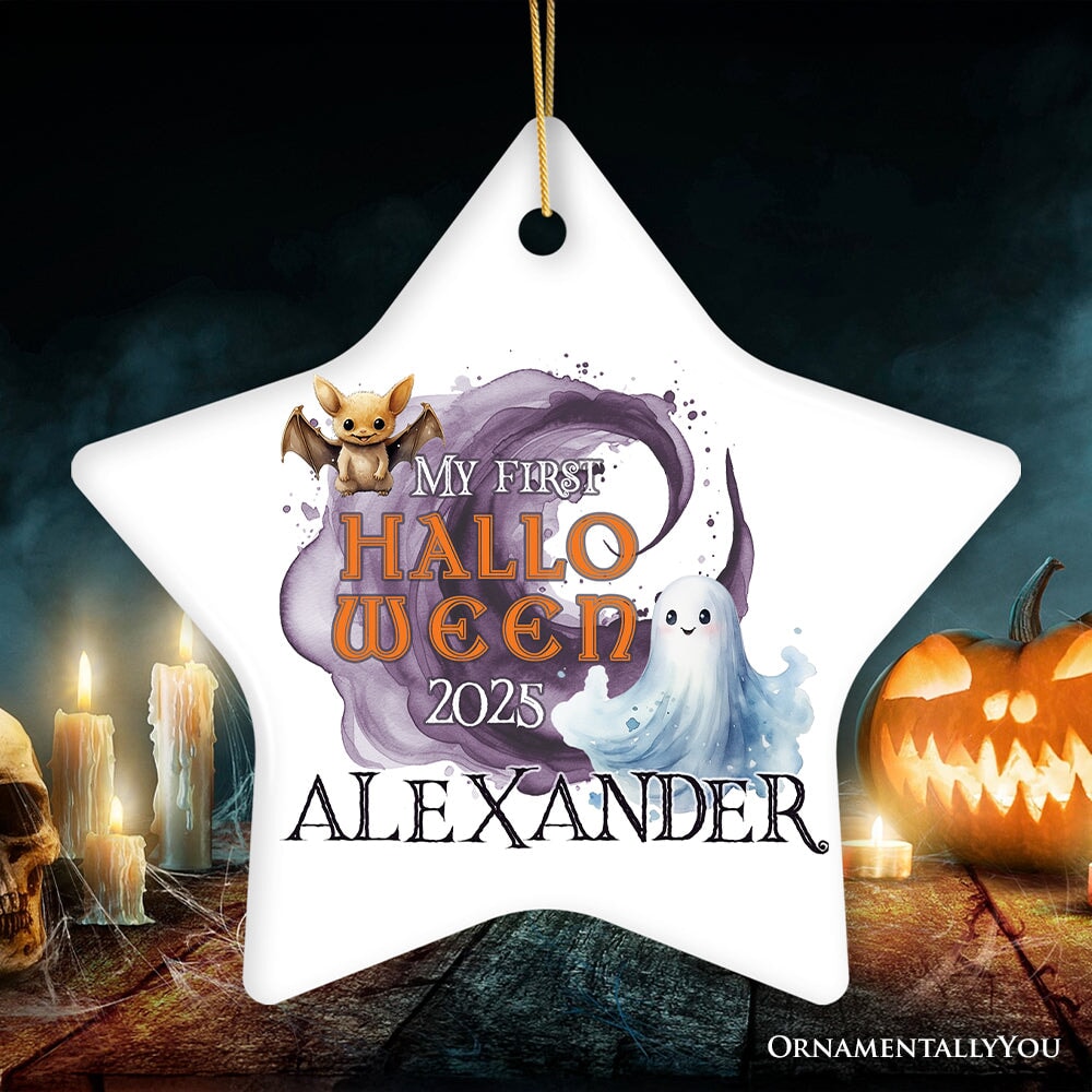 Fun & Spooky First Halloween Personalized Ornament, Cute Ghost Baby Custom Gift Ceramic Ornament OrnamentallyYou Star