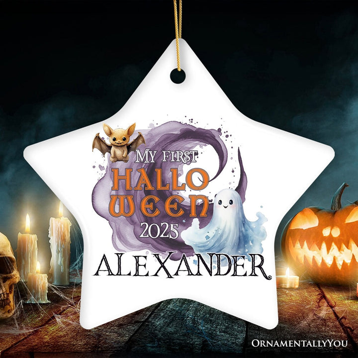 Fun & Spooky First Halloween Personalized Ornament, Cute Ghost Baby Custom Gift Ceramic Ornament OrnamentallyYou Star