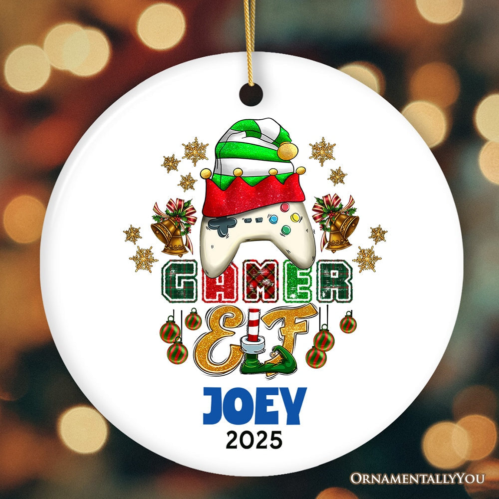 Playful Personalized Video Games Gamer Elf Gift, Customized Christmas Gaming Ornament Ceramic Ornament OrnamentallyYou Circle