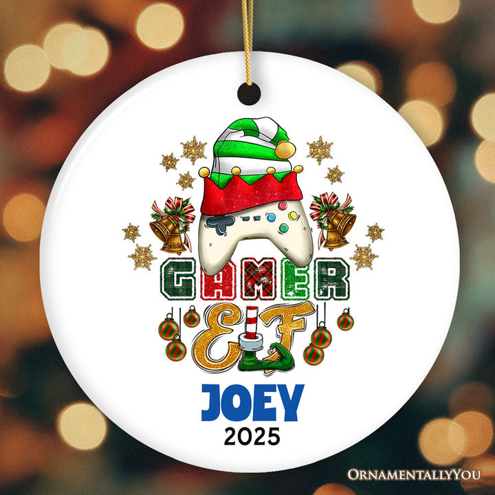 Playful Personalized Video Games Gamer Elf Gift, Customized Christmas Gaming Ornament Ceramic Ornament OrnamentallyYou Circle