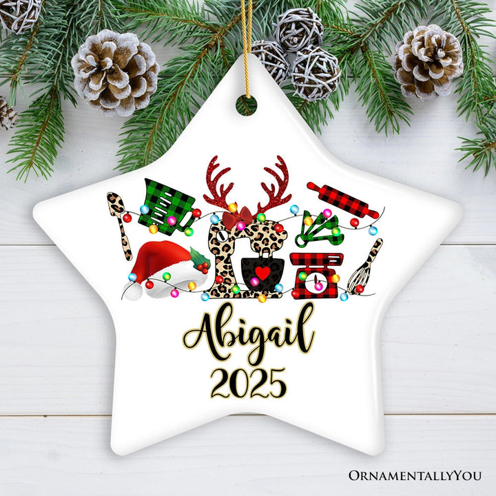 Personalized Baker Buffalo Plaid Leopard Merry Christmas Ornament, Baking Gift Ceramic Ornament OrnamentallyYou Star