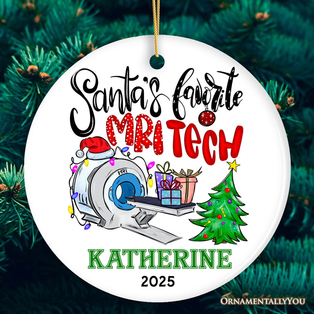 Santa’s Favorite MRI Tech Personalized Christmas Ornament, Health Imaging Technologist Gift Ceramic Ornament OrnamentallyYou Circle