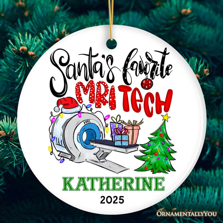 Santa’s Favorite MRI Tech Personalized Christmas Ornament, Health Imaging Technologist Gift Ceramic Ornament OrnamentallyYou Circle