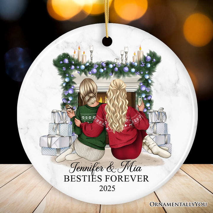 Besties Forever Personalized Christmas Ornament, Sisters or Bestfriends Womens Gifts Ceramic Ornament OrnamentallyYou Circle