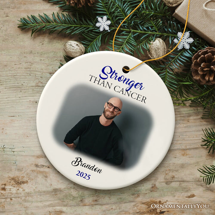 Men’s Cancer Awareness Photo Upload Ornament, Personalized Memory Gift Ceramic Ornament OrnamentallyYou