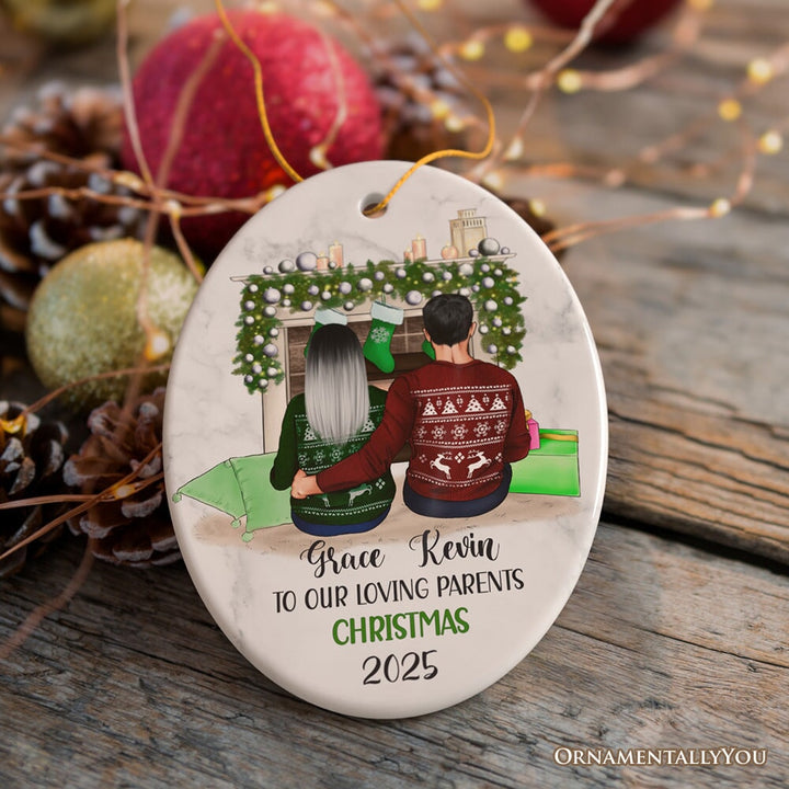 Personalized First Christmas as Grandparents Ornament, Grandpa and Grandma Holiday Gift Ceramic Ornament OrnamentallyYou Oval
