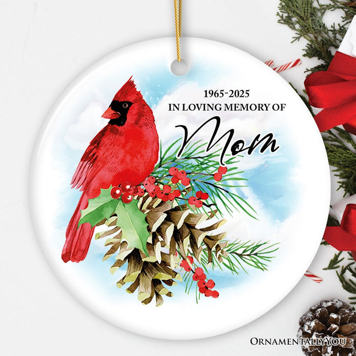 Personalized Cardinal Memorial Ornament, In Loving Memory of Deceased Loved Ones with Dates Ceramic Ornament OrnamentallyYou