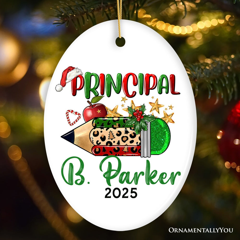 Holiday Pencil Art Personalized School Principal Christmas Ornament Ceramic Ornament OrnamentallyYou Oval
