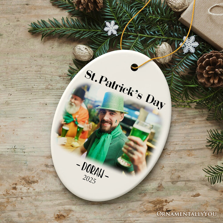 St Patrick’s Day Customized Tree Ornament with Picture Upload, Personalized Family St Patty’s Gift Ceramic Ornament OrnamentallyYou Oval