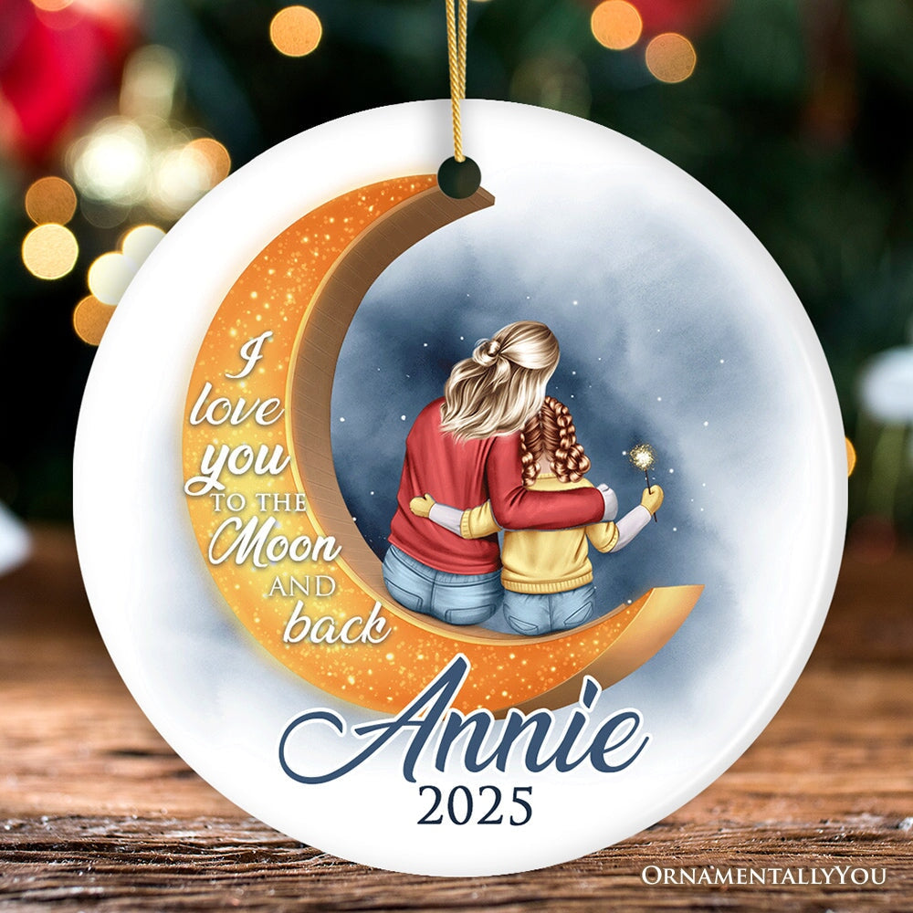 Love You To The Moon And Back Personalized Mom and Child Ornament, Thoughful Christmas Gift for Kids Ceramic Ornament OrnamentallyYou Circle