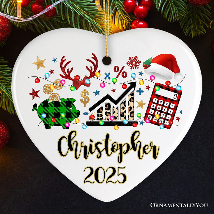 Personalized Finance Professional Buffalo Plaid Christmas Ornament, Custom Accountant and Financial Advisor Gift Ceramic Ornament OrnamentallyYou