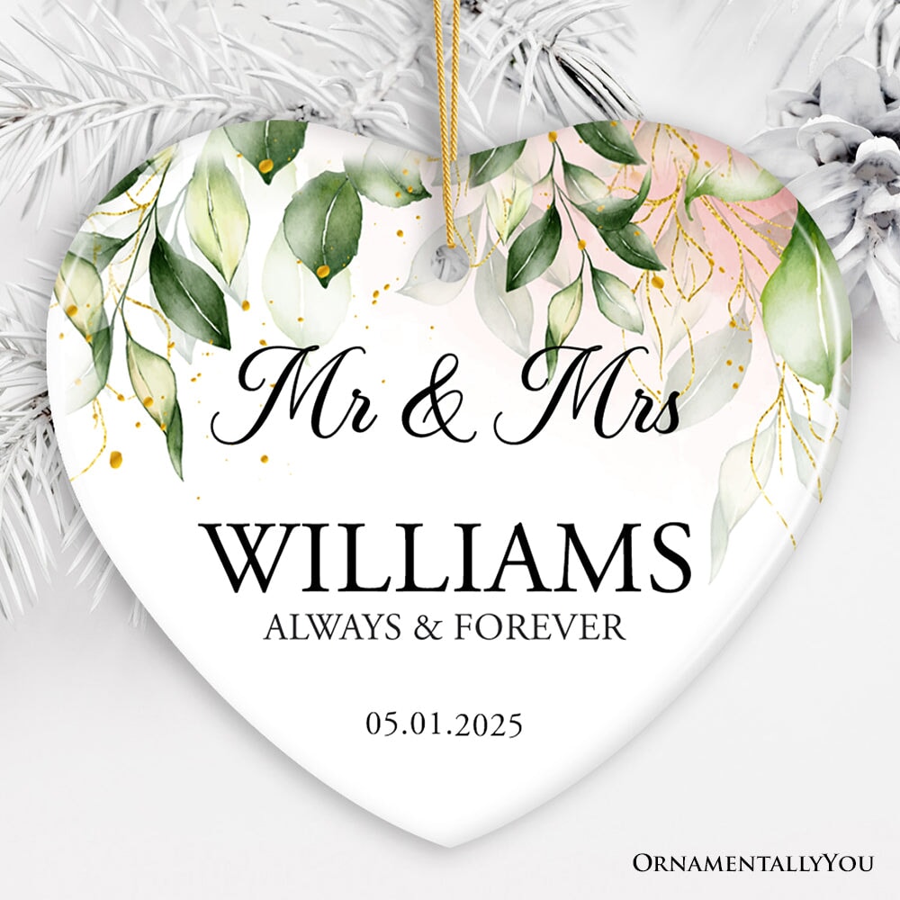 Mr and Mrs Personalized Ornament, Elegant Wedding Couples Gift Ceramic Ornament OrnamentallyYou Heart