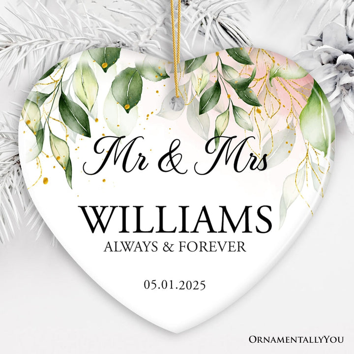 Mr and Mrs Personalized Ornament, Elegant Wedding Couples Gift Ceramic Ornament OrnamentallyYou Heart