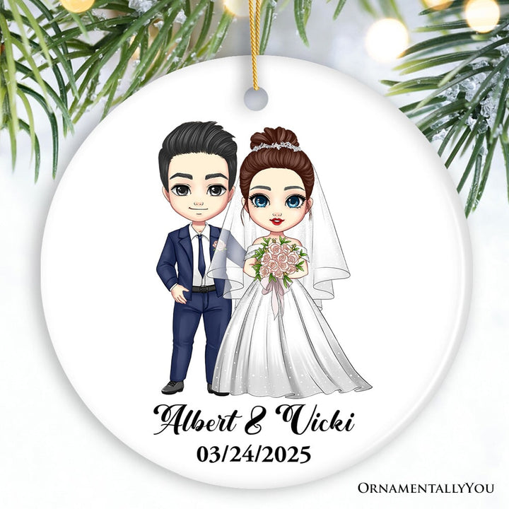 Adorable Customized Married Couple Gift Christmas Ornament, Cartoon Bride and Groom Ceramic Ornament OrnamentallyYou